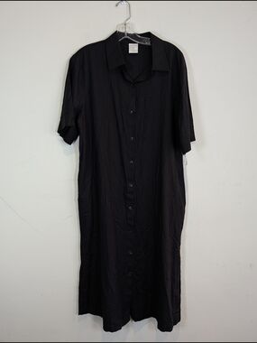 NOTTIBIANCHE Black Short-Sleeve Button-Down Dress, Size M